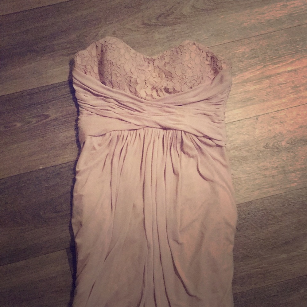 Strapless, floorlength David’s Bridal gown